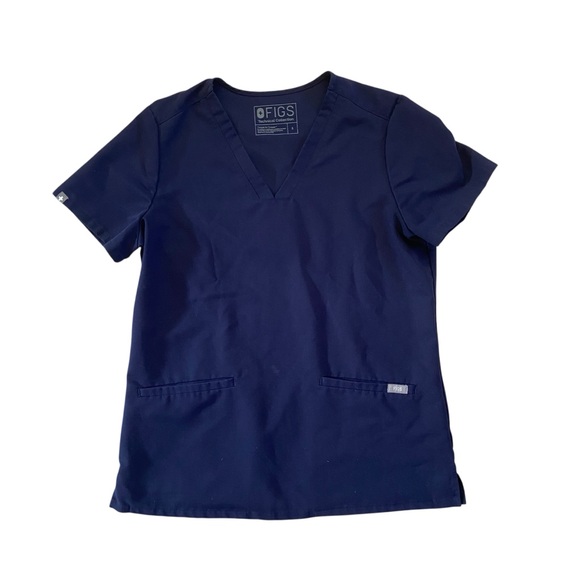 Figs Casma Three-Pocket Navy Blue V-Neck Scrub Top Sz Small PO# 1557 - Picture 3 of 11